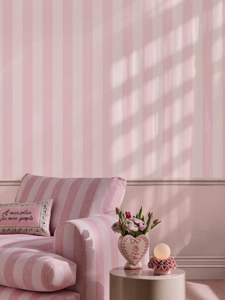 Cath Kidston Pink Canopy Stripe A4 Wallpaper Sample - Image 1 of 4