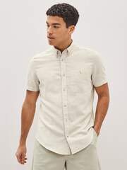 Stone Standard Collar Linen Blend Short Sleeve Shirt - Image 1 of 2