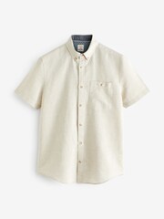 Stone Standard Collar Linen Blend Short Sleeve Shirt - Image 2 of 2