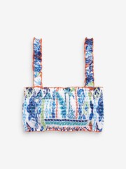 Blue/White Print Shirred Bandeau Bikini Top - Image 5 of 5