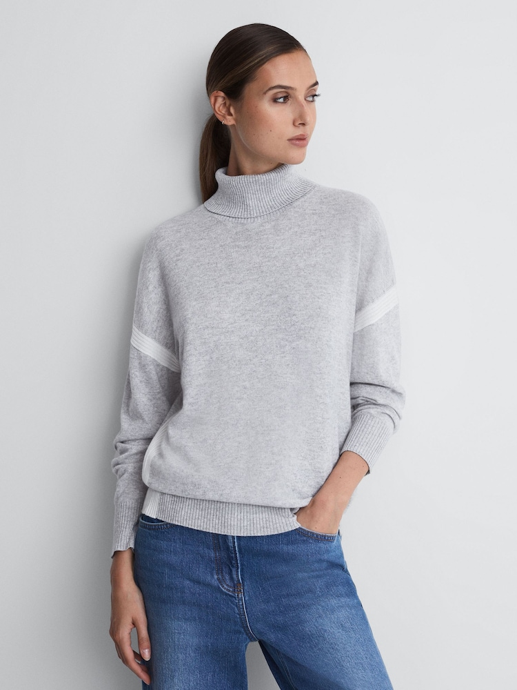 Reiss Cream/Grey Nova Colourblock Knitted Roll Neck Jumper - Image 1 of 7