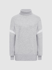 Reiss Cream/Grey Nova Colourblock Knitted Roll Neck Jumper - Image 2 of 7