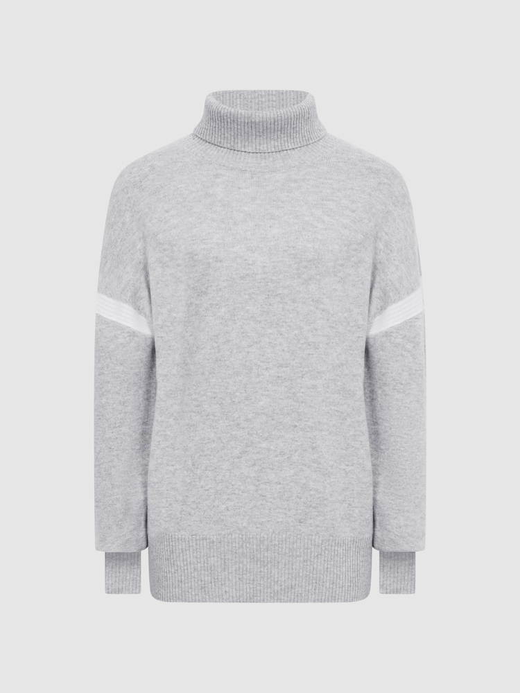 Reiss Cream/Grey Nova Colourblock Knitted Roll Neck Jumper - Image 2 of 7