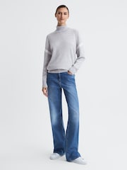 Reiss Cream/Grey Nova Colourblock Knitted Roll Neck Jumper - Image 3 of 7