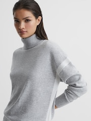 Reiss Cream/Grey Nova Colourblock Knitted Roll Neck Jumper - Image 6 of 7