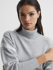 Reiss Cream/Grey Nova Colourblock Knitted Roll Neck Jumper - Image 7 of 7