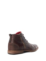 Dune London Brown Chrome Captains Double Toe Cap Detail Leather Boots - Image 4 of 5