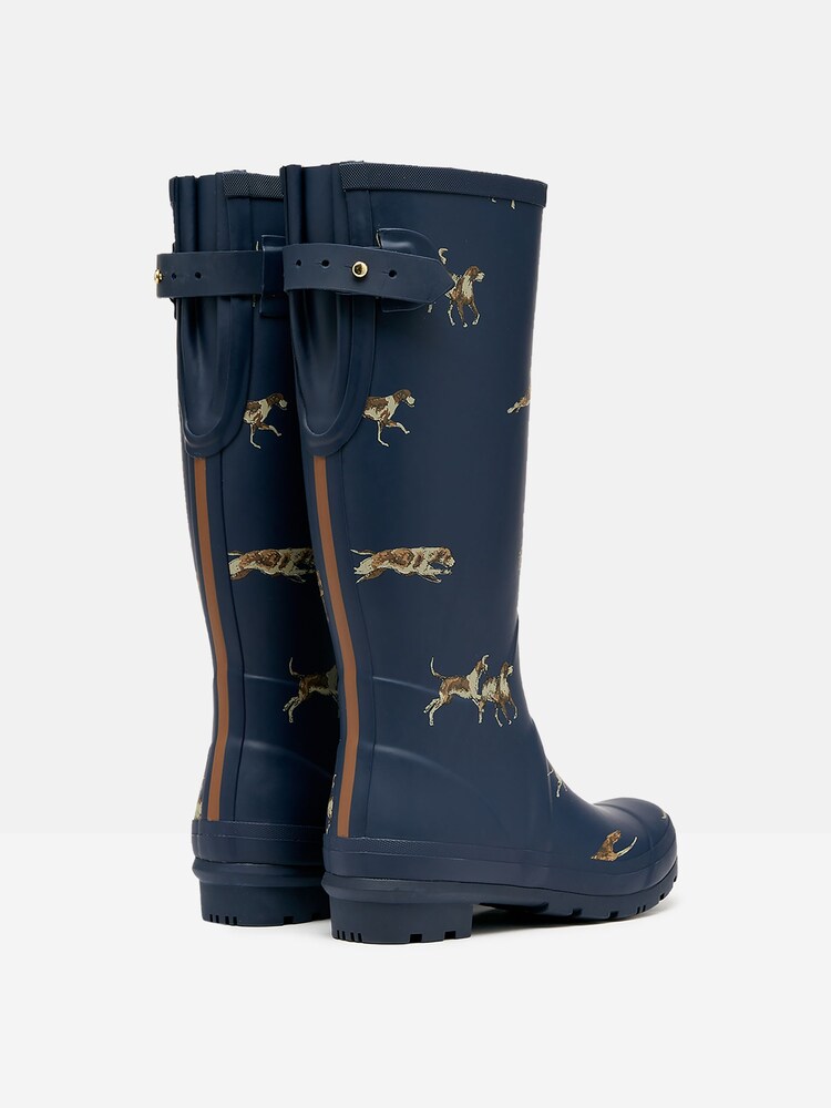 Joules Printed Navy Blue Dog Print Adjustable Tall Wellies - Image 2 of 6