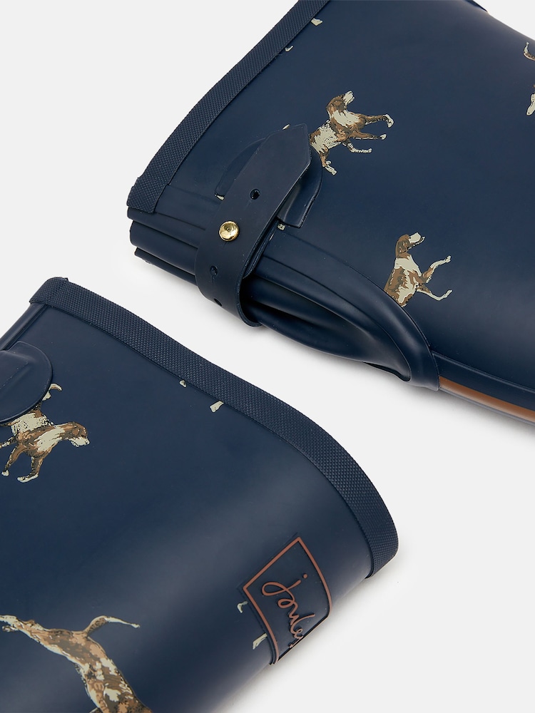 Joules Printed Navy Blue Dog Print Adjustable Tall Wellies - Image 6 of 6