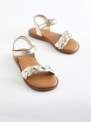 Gold Leather Plaited Sandals - Image 1 of 5