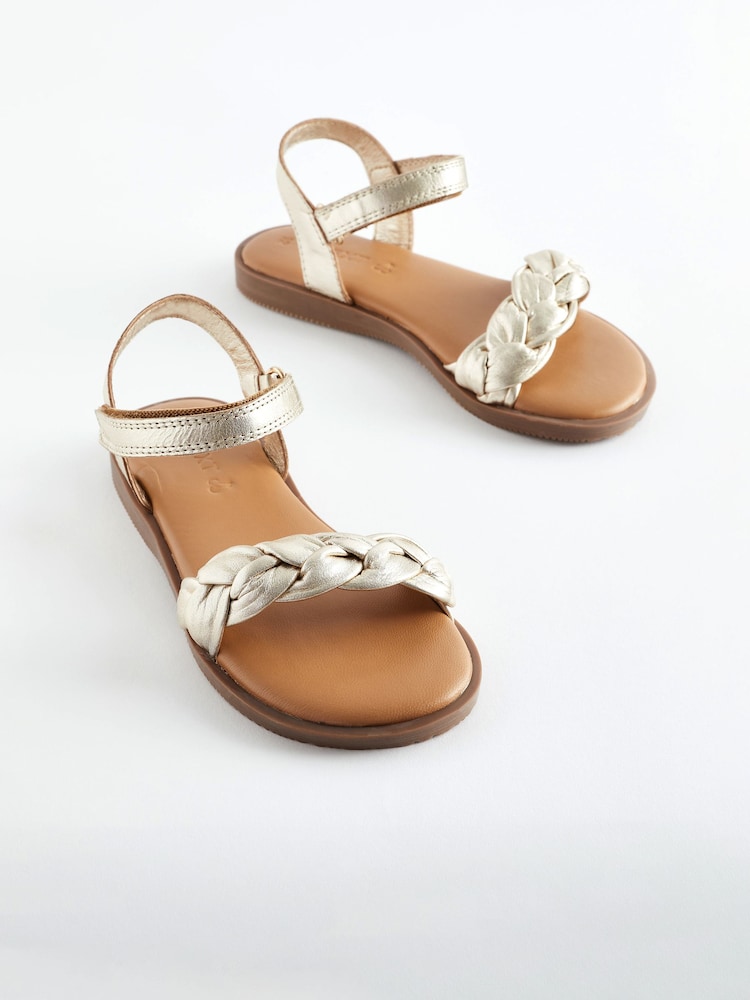 Gold Leather Plaited Sandals - Image 1 of 5