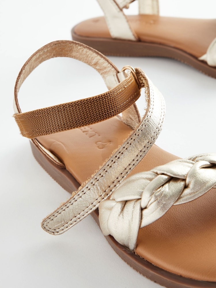 Gold Leather Plaited Sandals - Image 5 of 5 Gold Leather Plaited Sandals - Image 5 of 5