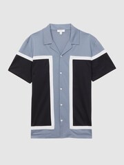 Reiss Airforce Blue Noble Mercerised Colourblock Cuban Collar Shirt - Image 2 of 4