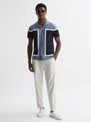 Reiss Airforce Blue Noble Mercerised Colourblock Cuban Collar Shirt - Image 3 of 4
