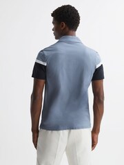 Reiss Airforce Blue Noble Mercerised Colourblock Cuban Collar Shirt - Image 4 of 4