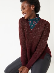 FatFace Red Yasmin V-Neck Sparkle Jumper - Image 1 of 4