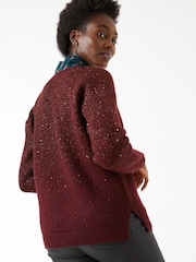 FatFace Red Yasmin V-Neck Sparkle Jumper - Image 2 of 4