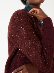 FatFace Red Yasmin V-Neck Sparkle Jumper - Image 3 of 4