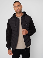 Threadbare Black Padded Contrast Sleeve Hooded Jacket - Image 1 of 4