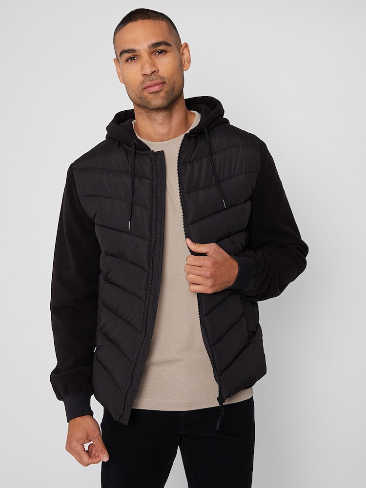 Threadbare Black Padded Contrast Sleeve Hooded Jacket - Image 1 of 4