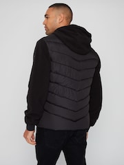 Threadbare Black Padded Contrast Sleeve Hooded Jacket - Image 2 of 4