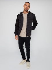 Threadbare Black Padded Contrast Sleeve Hooded Jacket - Image 3 of 4