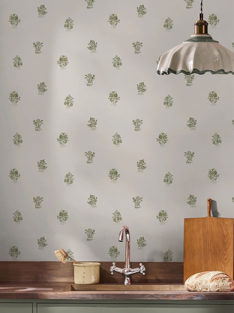 Cath Kidston Sage Kingdom Posey A4 Wallpaper Sample - Image 1 of 5 Cath Kidston Sage Kingdom Posey A4 Wallpaper Sample - Image 1 of 5