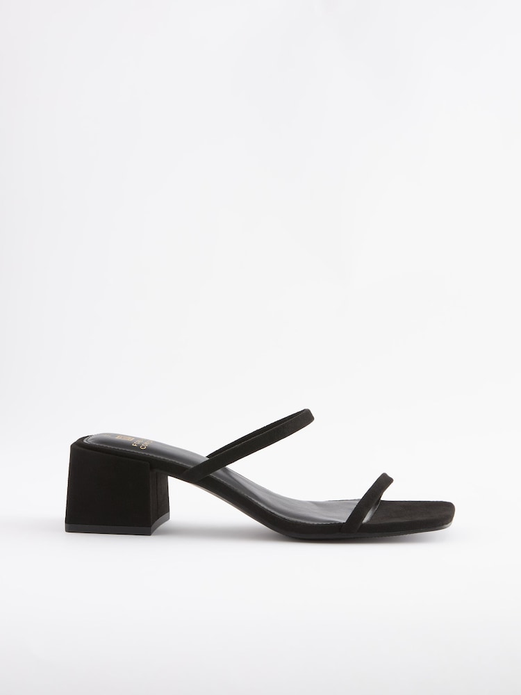 Black Extra Wide Fit Forever Comfort® Two Band Block Heel Mules - Image 2 of 5 Black Extra Wide Fit Forever Comfort® Two Band Block Heel Mules - Image 2 of 5