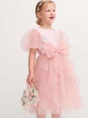 Rosa - Vestido de fiesta Monsoon Raphela con mangas abullonadas y lazo - Imagen 1 de 4