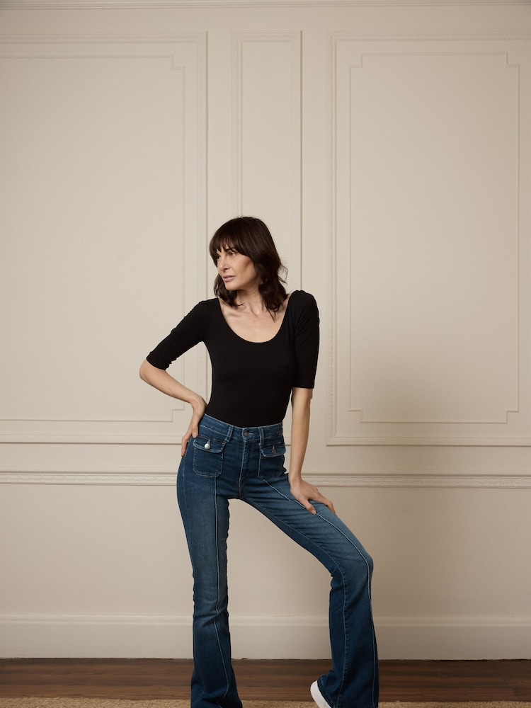 DONNA IDA Hope Blue High Rise Patch Pocket Flare Jeans - Image 1 of 4