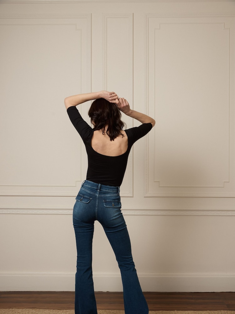 DONNA IDA Hope Blue High Rise Patch Pocket Flare Jeans - Image 2 of 4