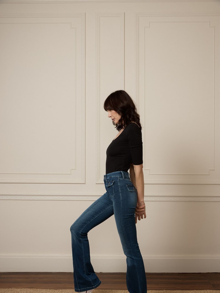 DONNA IDA Hope Blue High Rise Patch Pocket Flare Jeans - Image 4 of 4
