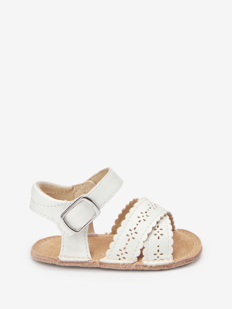 White Scallop Baby Sandals (0-18mths) - Image 1 of 6 White Scallop Baby Sandals (0-18mths) - Image 1 of 6