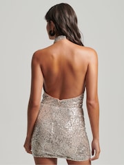 Superdry Silver Sequin Halter Cowl Neck Mini Dress - Image 2 of 5