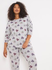 Simply Be Grey Heart Print Pretty Secrets Zebra Cuffed Lounge Set - Image 1 of 4