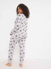 Simply Be Grey Heart Print Pretty Secrets Zebra Cuffed Lounge Set - Image 2 of 4
