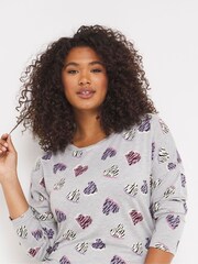 Simply Be Grey Heart Print Pretty Secrets Zebra Cuffed Lounge Set - Image 3 of 4