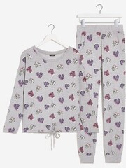 Simply Be Grey Heart Print Pretty Secrets Zebra Cuffed Lounge Set - Image 4 of 4