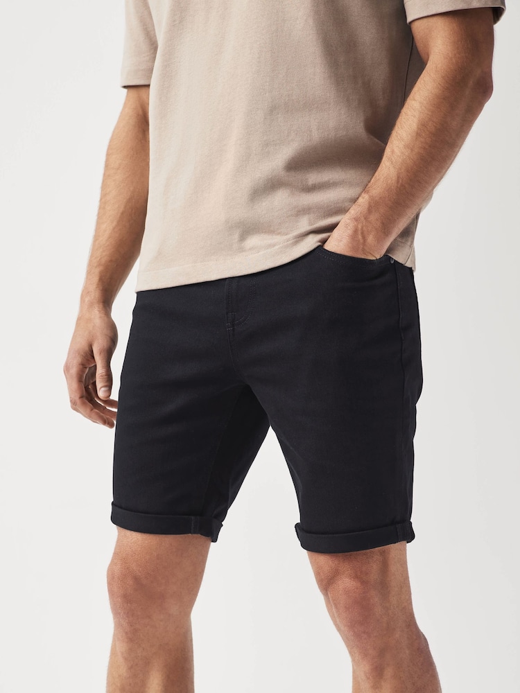 Black Stretch Denim Shorts - Image 1 of 9
