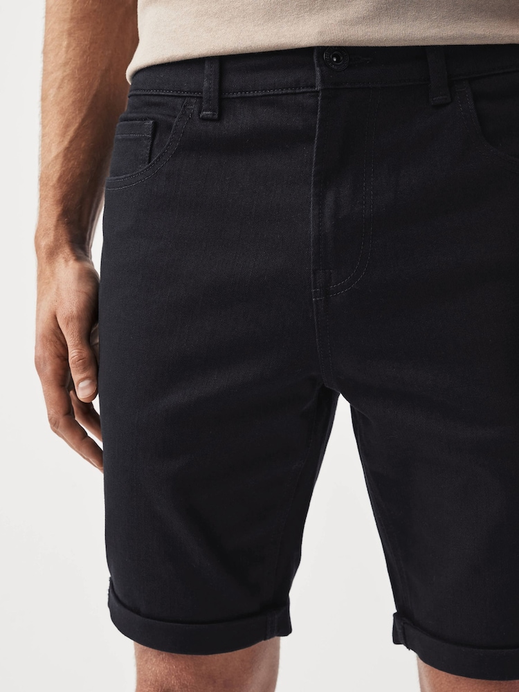 Black Stretch Denim Shorts - Image 4 of 9