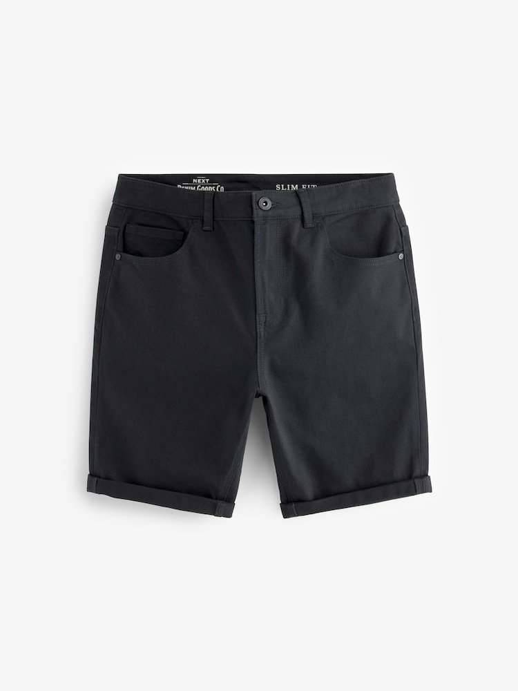 Black Stretch Denim Shorts - Image 5 of 9