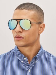 Black/Blue Pilot Polarised Sunglasses - Image 1 of 5