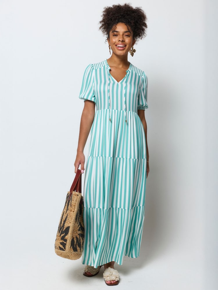 SCAMP & DUDE Green Stripe Tie Front Maxi Dress - Image 1 of 6