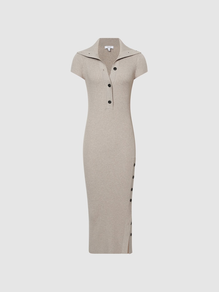 Reiss Neutral Mason Bodycon Knitted Dress - Image 2 of 5 Reiss Neutral Mason Bodycon Knitted Dress - Image 2 of 5