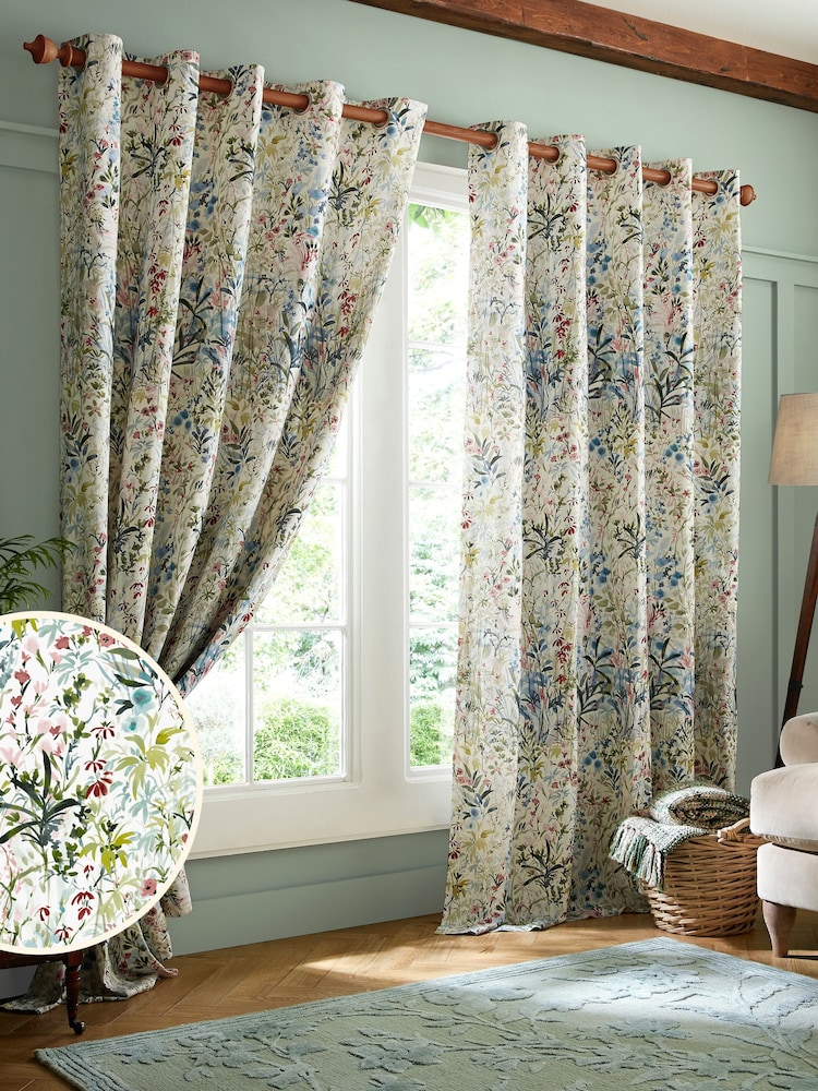 White Pointon Fields Lined  Eyelet Curtains - Image 2 of 3