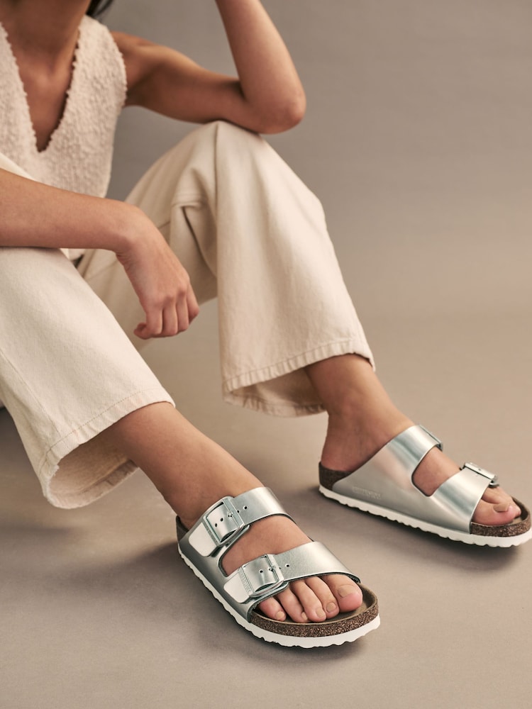 Birkenstock Silver Arizona Leather Sandals - Image 2 of 6