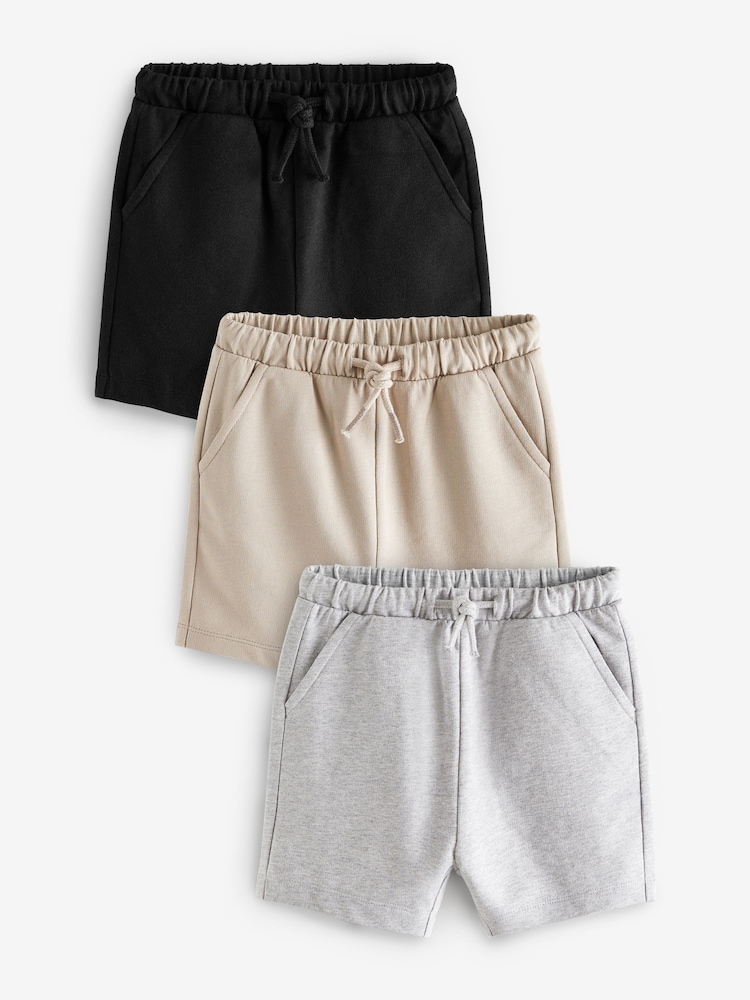 Grey/Stone Neutral/Black Jersey Shorts 3 Pack (3mths-7yrs) - Image 1 of 3
