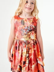 Red Floral Print Metallic Dress (3-16yrs) - Image 1 of 6