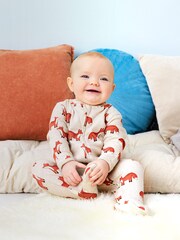 JoJo Maman Bébé Orange Fox Print Zip Cotton Baby Sleepsuit - Image 1 of 4