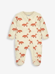 JoJo Maman Bébé Orange Fox Print Zip Cotton Baby Sleepsuit - Image 3 of 4